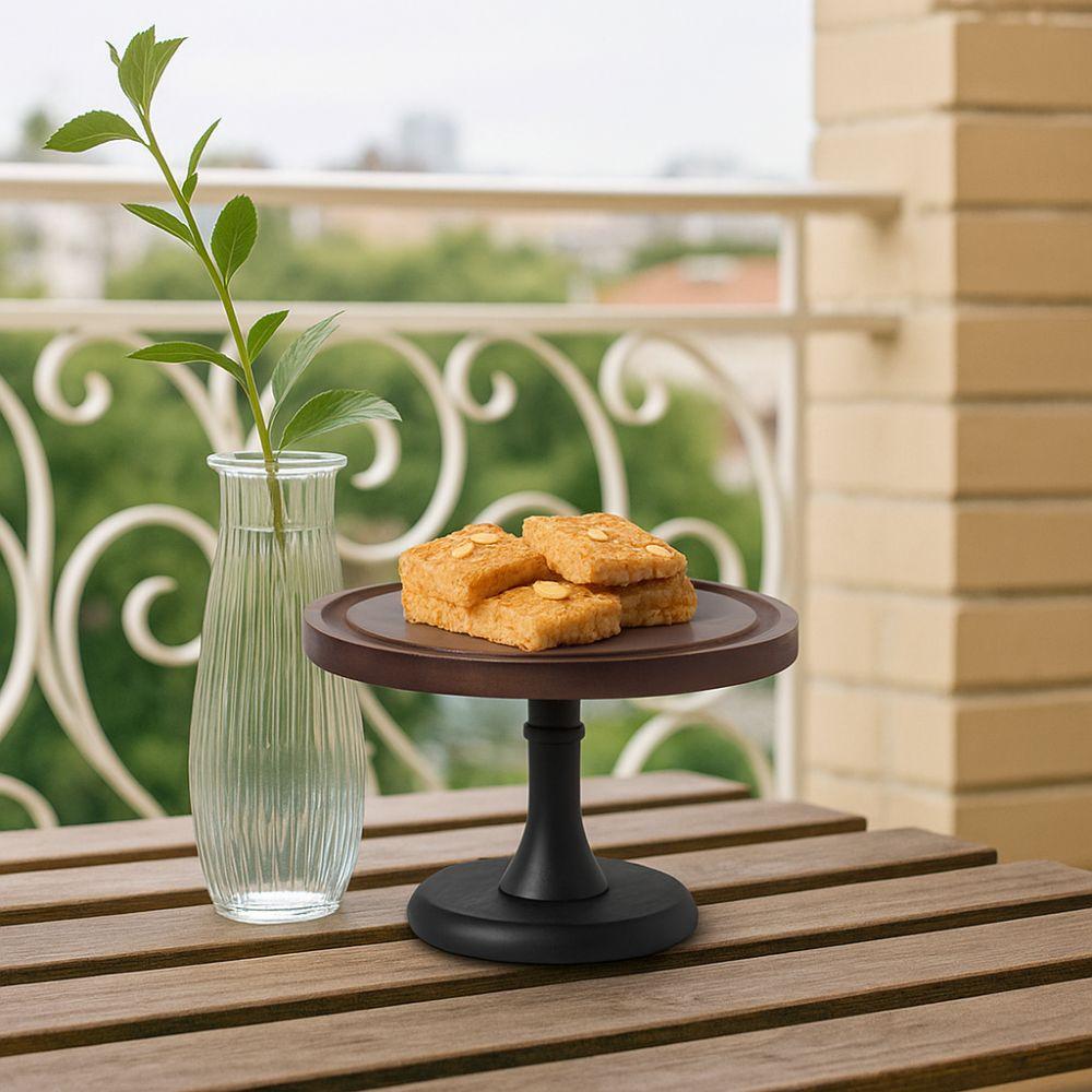 Circular Shape Wooden Cake Stand High Base Fruit Snacks Storage Tray  Wedding