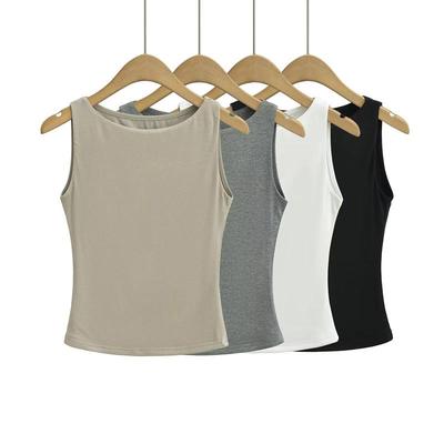 Damen Doppellagiges Bootshals Weiches Anschmiegsames Tanktop