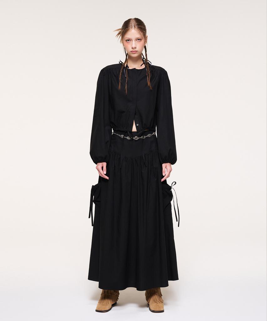 Etmont Shirring Pocket Long Skirt, Black