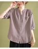 Fan basic solid color cotton short-sleeved shirt women's summer new loose and thin semi-open neck cardigan top
