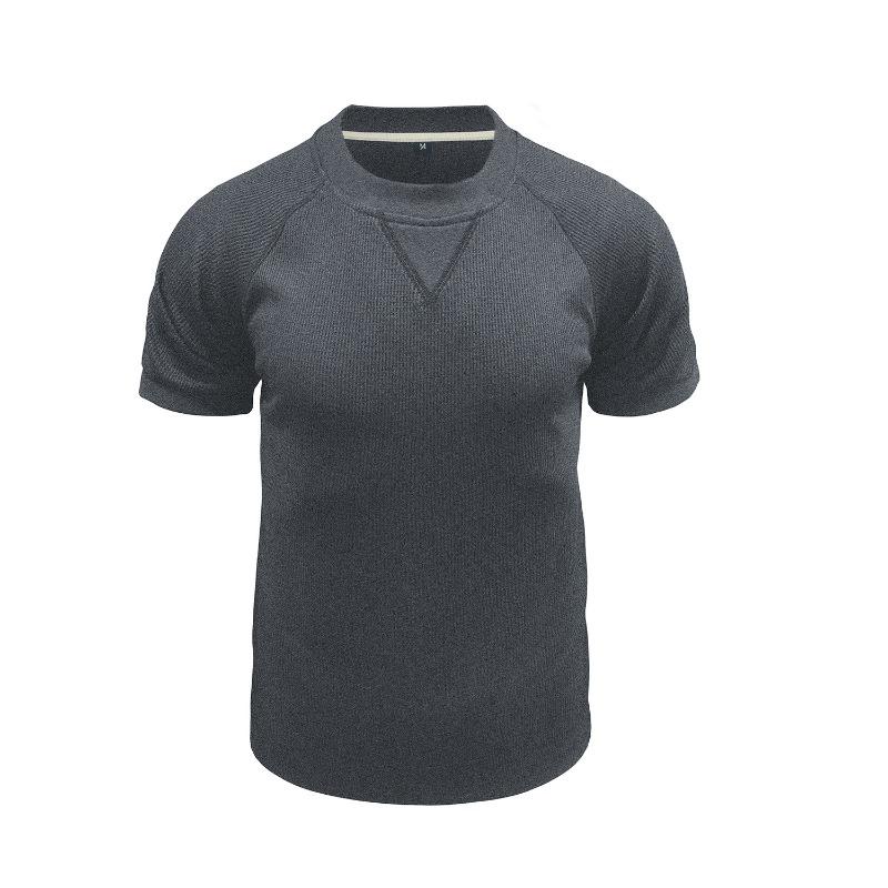 Men Solid Waffle Crew Neck Short Sleeve Loose Casual T Shirt