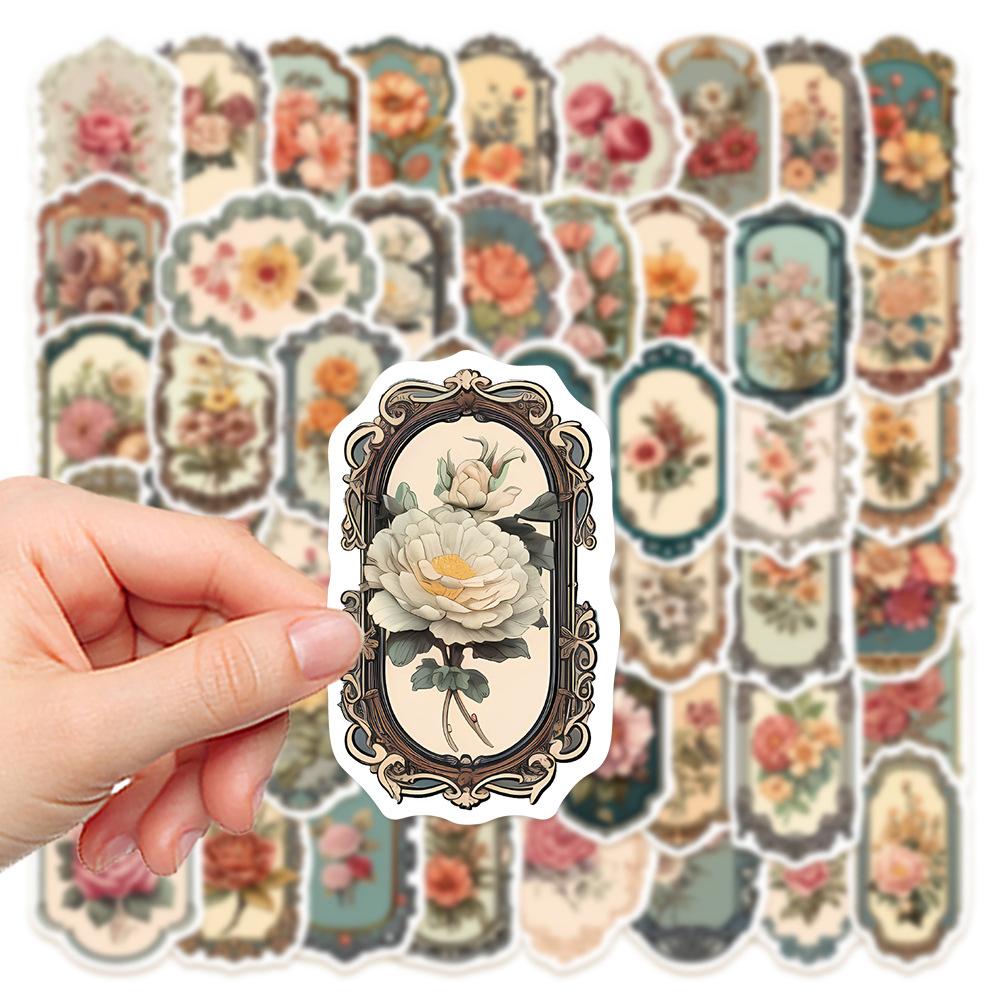 10/30/50pcs Vintage Flower Stamper Cartoon Stickers Aesthetic Graffiti Decals DIY Water Bottle Guitar Luggage Retro Seal Sticker
