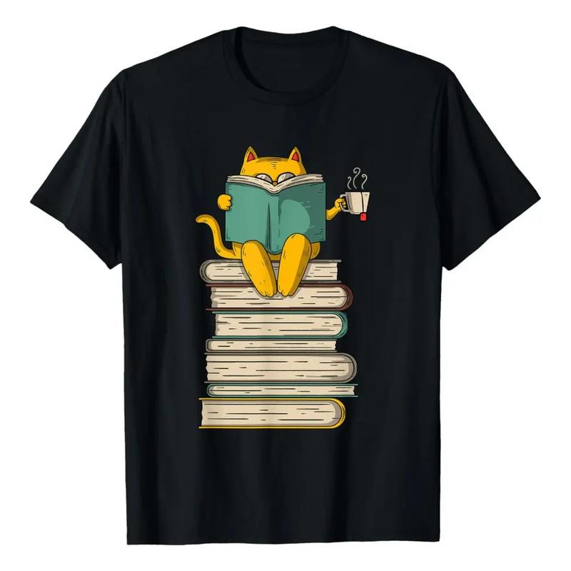 Camiseta De Manga Corta Reading Cat, Divertida, Regalo Para S