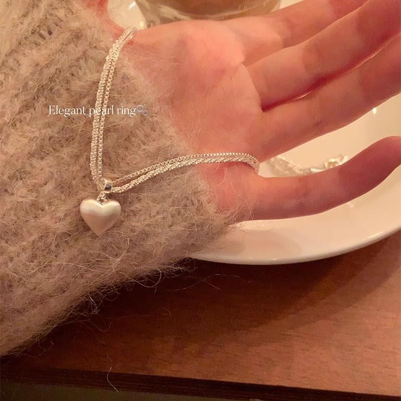 Double-layer Brushed Heart-shaped Pendant Necklace for Women, Light Luxury, Niche Style, Versatile Collar Chain, Sweater Chain