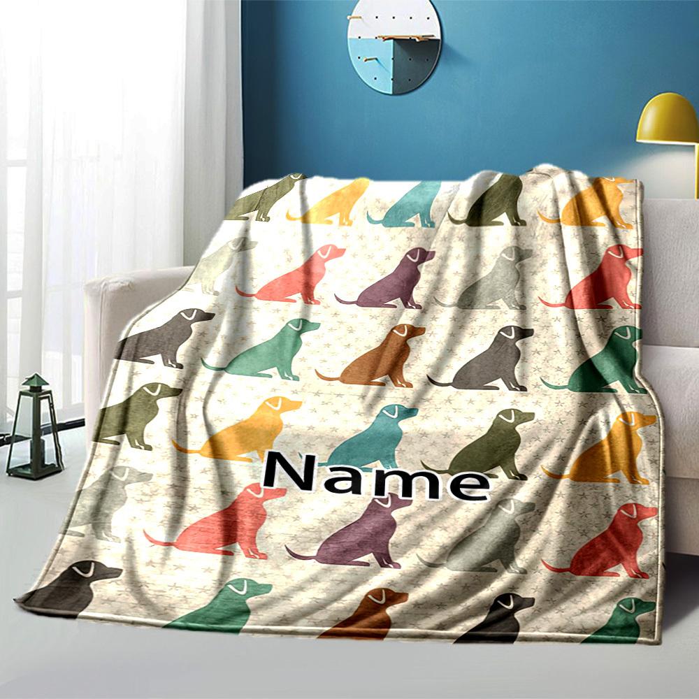 Colorful Dog Pattern Home Customize Your Name Blankets Comfortable Soft Lightweight Allseason Multipurpose Blanket For Picnics Sofas Offices Beds