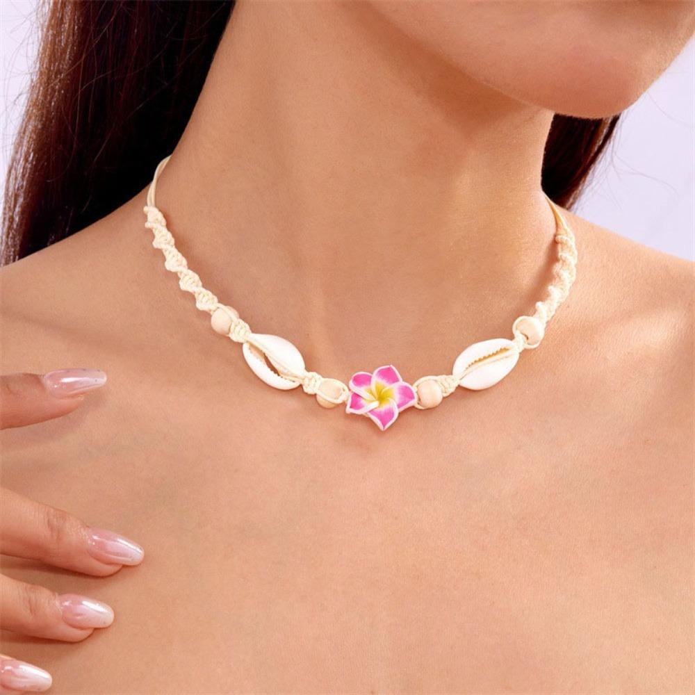 Bohemia Style Polymer Clay Sea Shell Necklace Flowers Pendant Hand-woven Choker Multi-color Rope Jewelry Accessory Vacation