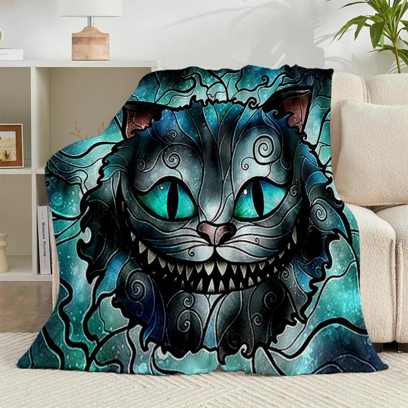 1PC wonderland Smile Cat Flannel Blanket Gift, Suitable for Both Men And Women, Soft Ideal for Beds And Sofa, Birthday Or Christmas Gift
