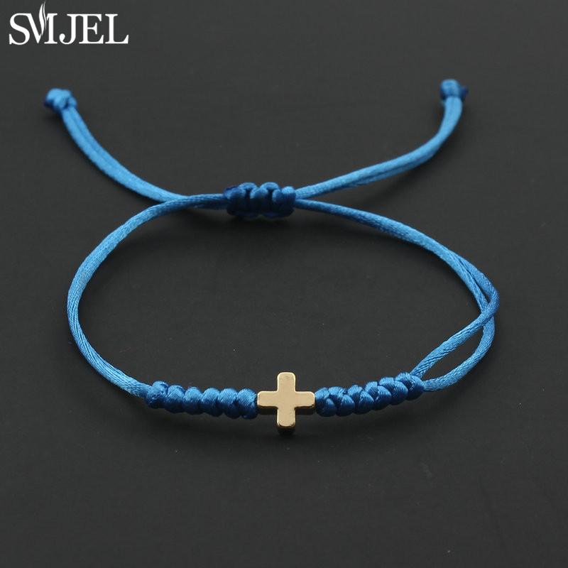 Vintage Tiny Cross Charm Handmade Adjustable Braided Bracelet for Women Lucky Black Red Rope Chain Bracelets New Year Gifts