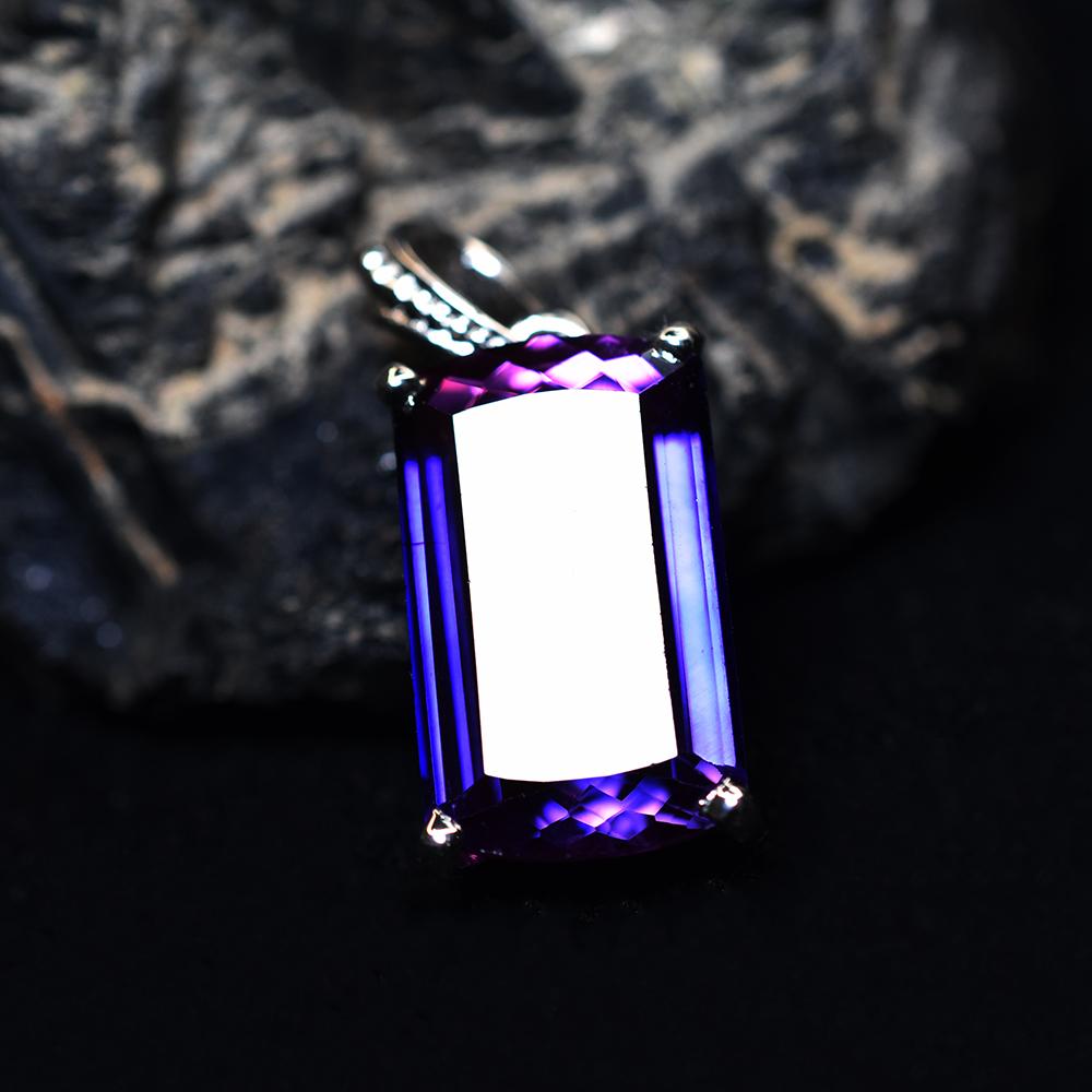 Pandantiv Safir Violet Baghetă Natural 32 Ct Argint Sterling 925 CERTIFICAT