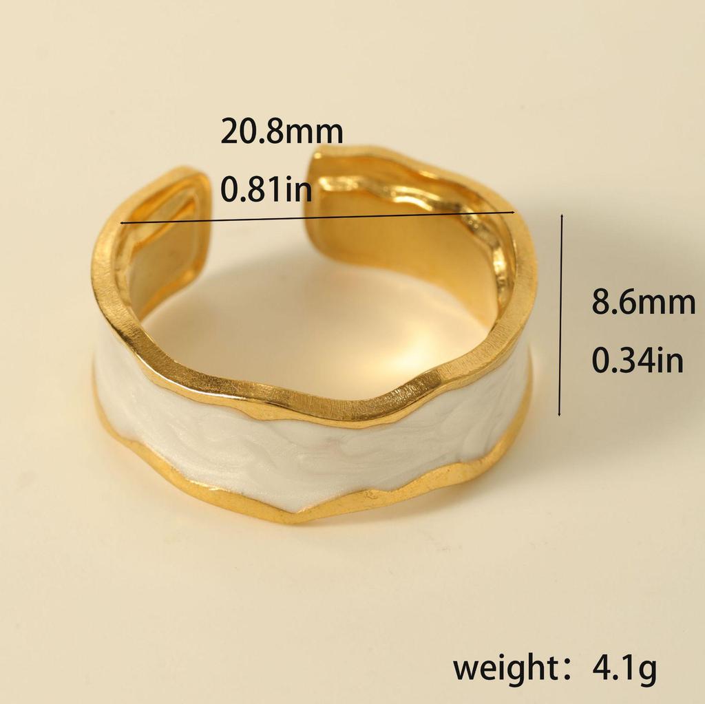 Luxury Non-Fading Drip Oil Open Ring - European and American Style Stainless Steel Statement Jewelry