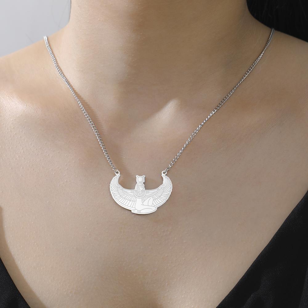Egyptská Okřídlená Bohyně Hathor Přívěsek Náhrdelník Starověká Mytologie Ochranný Amulet Nerezová Ocel Dámské Šperky