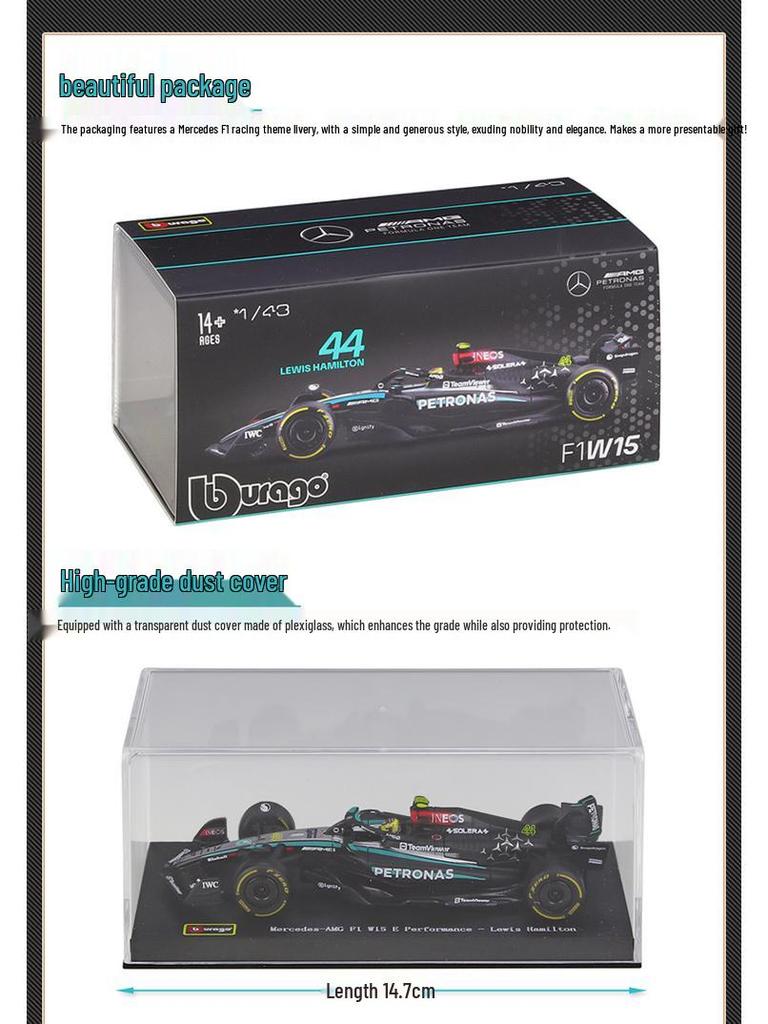 Bimego 1:43 Mercedes W15 F1 Racing Model with Acrylic Display Box