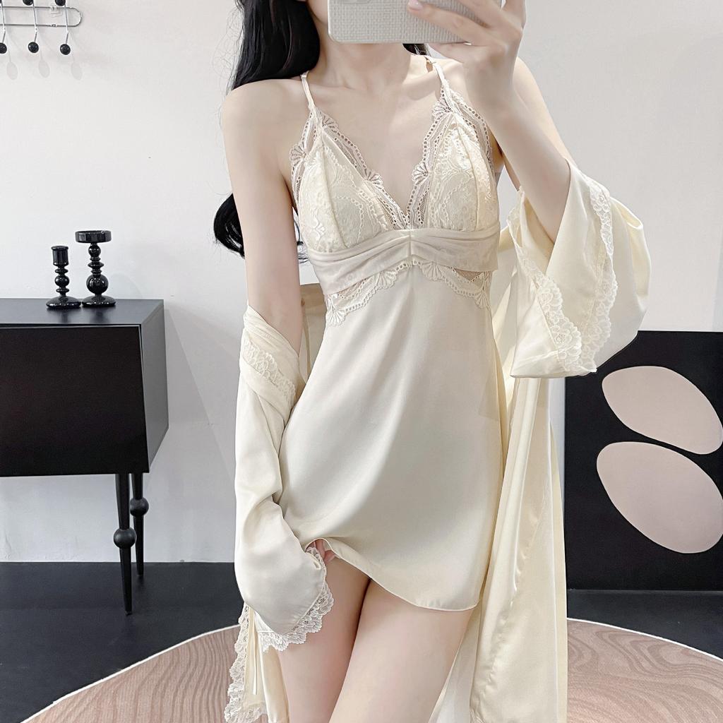 1011 new live broadcast women's summer ice silk suspender nightdress sexy pure desire simulation silk pajamas two-piece set