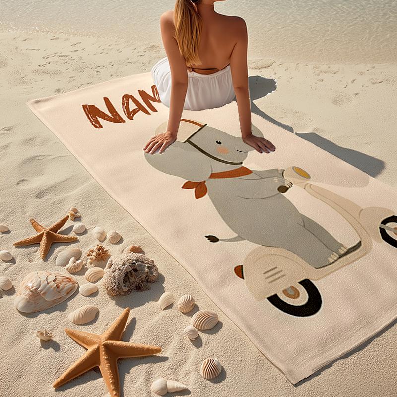 Custom Name Ultra-Soft Beach Towel with Elephant Theme,Ideal for Pool - Camping, Diving - Perfect Travel Essential, Vibrant Beach Towel.