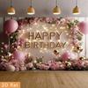 2D Pink Floral Happy Birthday Backdrop for Women/Girl Birthday Party Decoration
