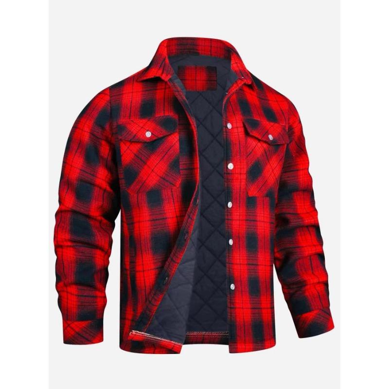 Herrenjacke Langarm Revers Kariertes Hemd Herrenjacke