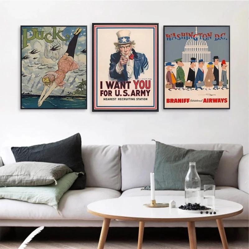 Vintage Army Propaganda Poster and Prints American Washington Art Canvas Painting Wall Art Pictures Cuardos for LivingRoom Decor