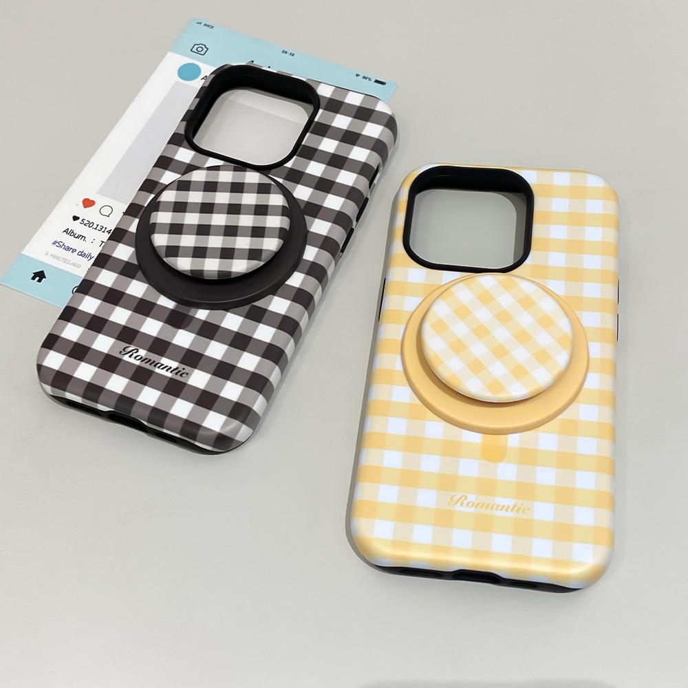 Korean plaid magnetic suction 2-in-1 suitable for Apple 16Promax mobile phone case 17 bracket 15 protective case 13/11
