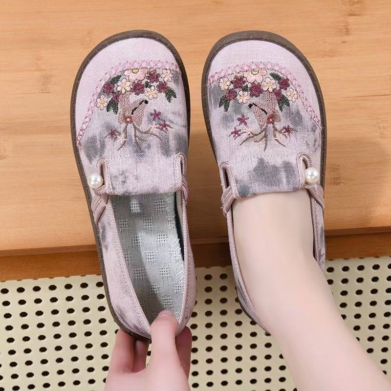 Embroidered cloth shoes women's soft sole one pedal single shoes non-slip soft sole versatile breathable