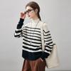Kemeng Boka Women's 2025 Autumn/Winter Loose Fit Black and White Striped Cashmere Sweater