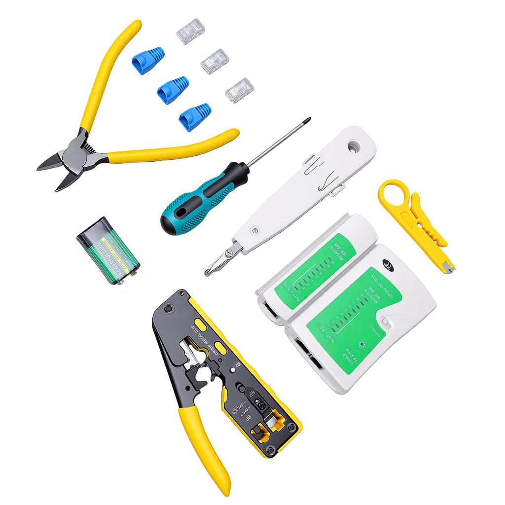 RJ45 Crimping Tool 3 in 1 Network Tool Set with Cable Tester Cutting, Stripping, Crimping Fits for RJ12 RJ11 CAT5 CAT6