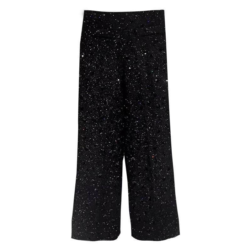 

French S Brand 2026 Spring Sequin Bead Top & Wide-Leg Trousers with Detachable Collar T-shirt Small