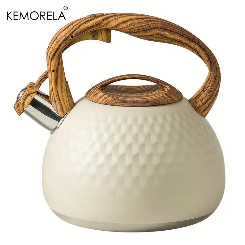 

KEMORELA 3L Stainless Steel Boiling Kettle with Hammer Pattern Whistle Heat-Resistant Handle for Gas And Induction Cookers 3L