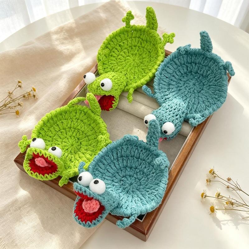 Cute Handmade Crochet Lizard Coaster Animal Drink Mat Non Slip Desk Protector Absorbent Table Decor Stress Reliever Toy Gift