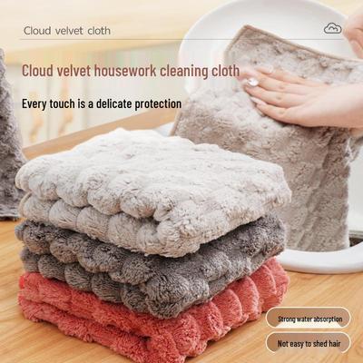 Thick, Absorbent, Lint-Free Cloud Fleece Kitchen Dishcloth and Scouring Pad - Oil-Resistant Cleaning Rag