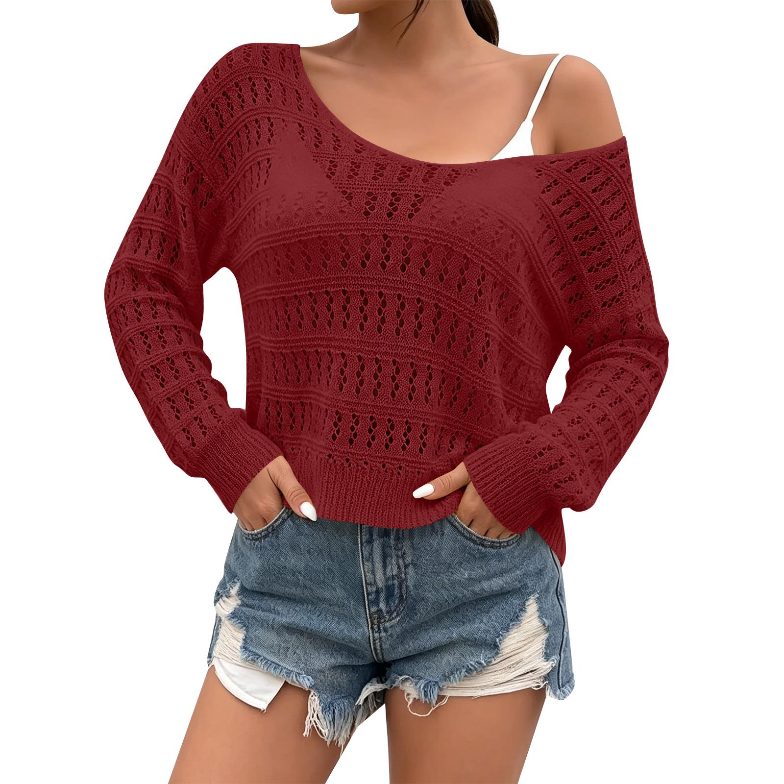 

Women s Sunscreen Hollow Long Sleeve Backless Bikini Beach Dress Knit Sweater Cover-Up XL красный