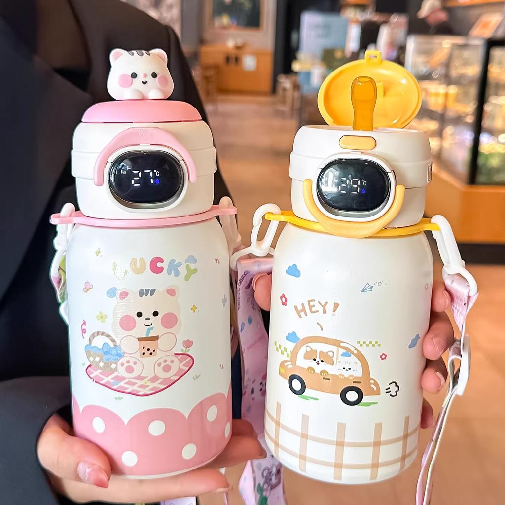 Children's Thermos Cup Girls' Kindergarten Temperature Straw Cup Special Water Cup for Primary School Students To Go To School