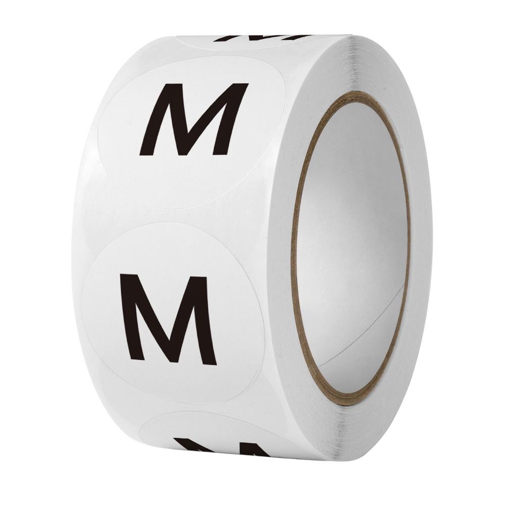 In-Stock Round Size Label Stickers - Self-Adhesive for Clothing & Shoe Boxes, English Lettering