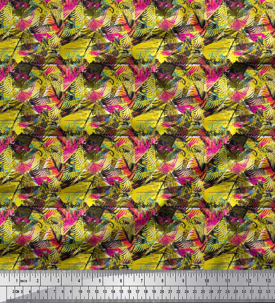 

Тканина Soimoi Japan Crepe Satin Тканина з абстрактним принтом зі шкіри тварин 1 метр 42 дюйма 42 Inch Wide - Poly Crepe жовтий