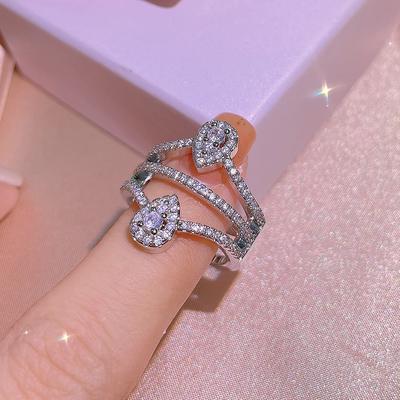 European and American Diamond Three Layer Wrapped Ring Ring Ring for Women  Fashionable Personality and Cold Style Ins Trendy Girl Heart Zircon