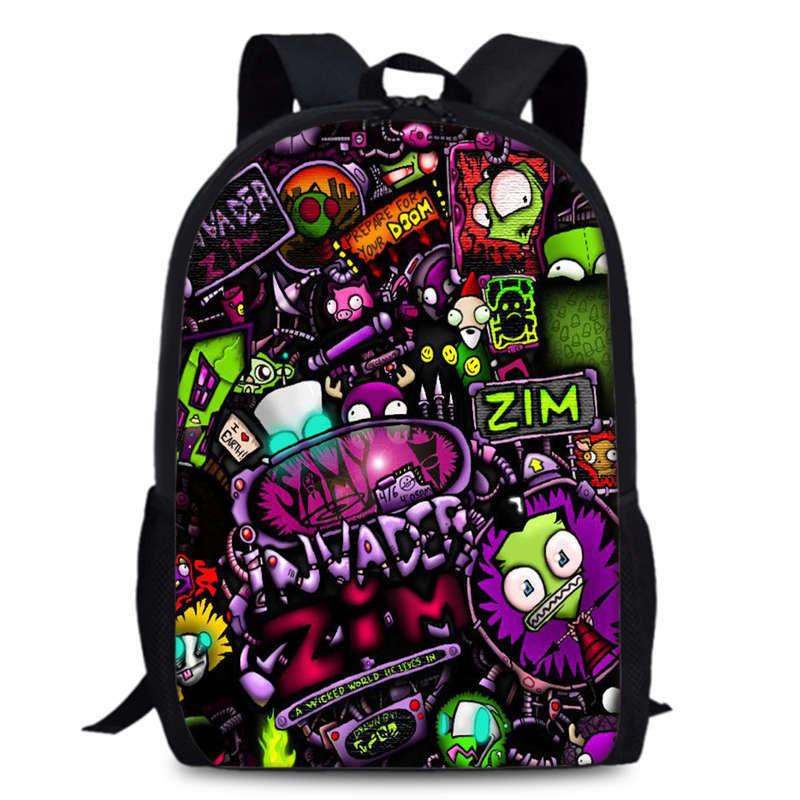 Zim Dib Invader Gaz Cartoon Animated Character Printed Backpack Children