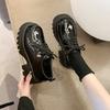Designer Black Lace-up Casual Shoes Women's College Style Korean Cute Bow Embellished with Thick Sole English Style Basic Style