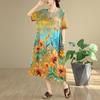 Kurzarm-Übergröße, Vintage-Kleid mit Blumenmuster, neu in Kleidern für Damen, lässig, locker, langes Sommerkleid