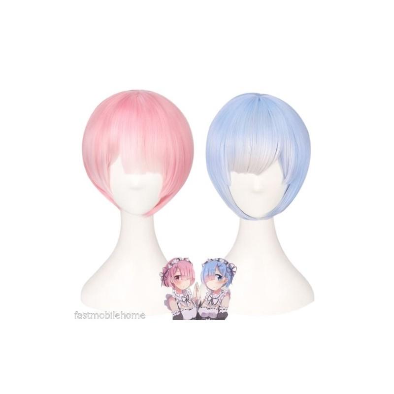Premium Women Short Ram Rem Cosplay Wig With Stylish Adornment And Heat Resistant Synthetic Bob Hair