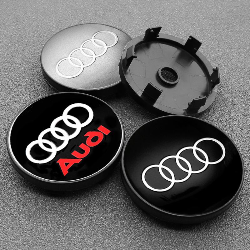 4Pcs 56+60mm Car Wheel Center Hub Caps Stickers Auto Rim Cover Accessories For 0vhbm S line RS Quattro A3 A4 A6 A5 Q5 A1 Q7 Q3 Q2 vhbm0