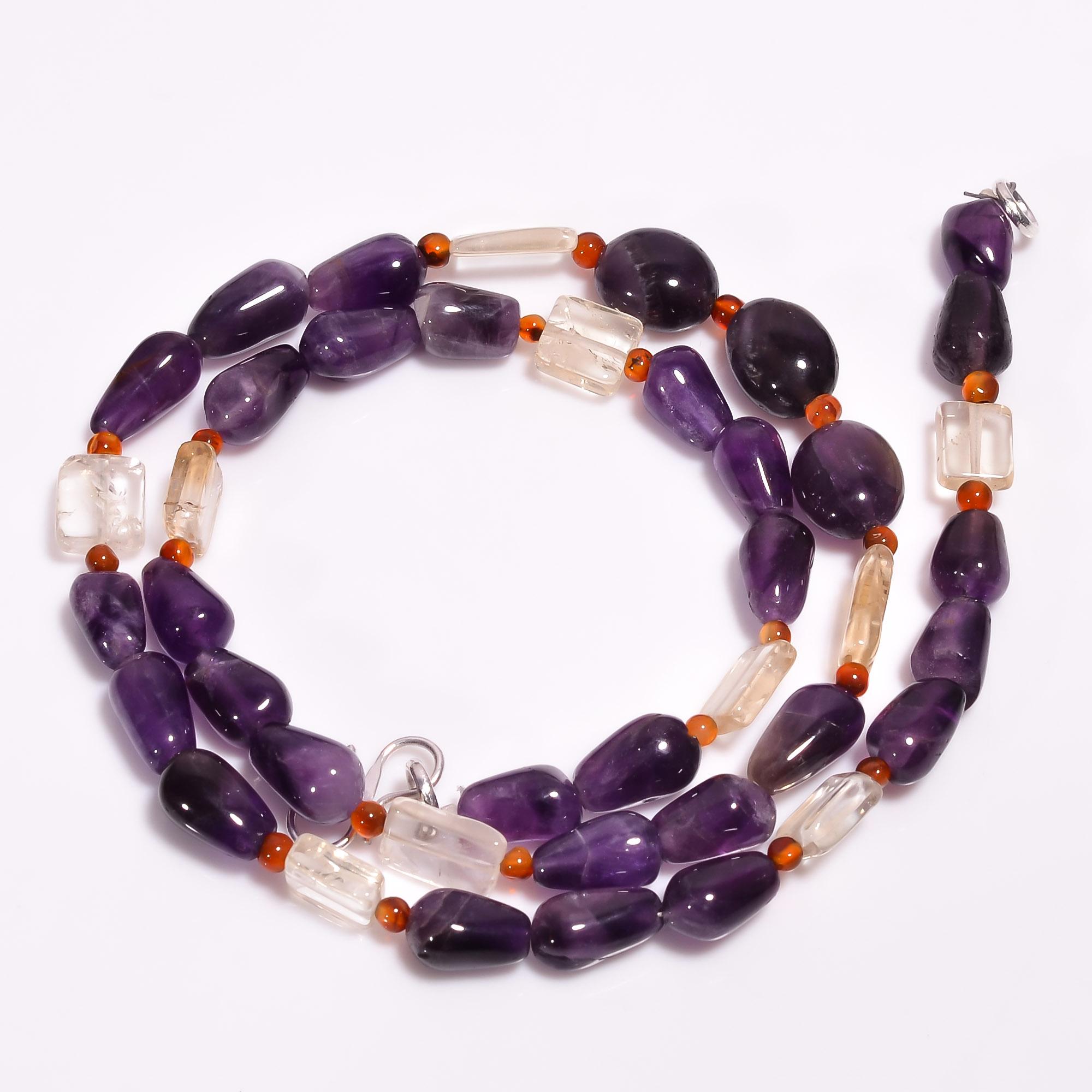 

Natural Amethyst Citrine Carnelian Mix Shape Beads Necklace 3-11 mm 18 UB-8350 UB-8350