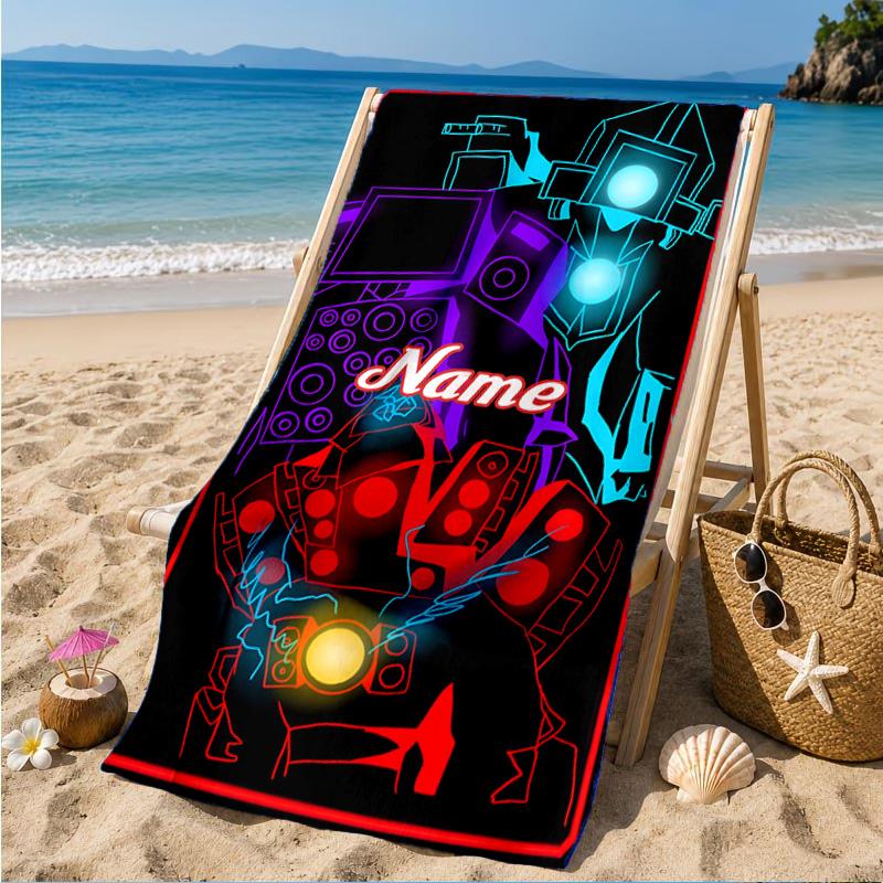 Custom Name Skibidi Future Adventure Heart In Space Adventure Microfiber Beach Towel, Lightweight for Summer Travel, Swimming Pool Fan Gift