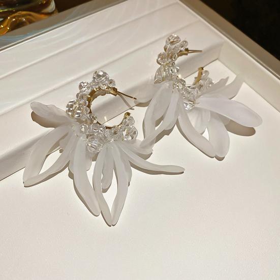 1 Pair Tassel Stud Earrings Faux Crystal Clear Acrylic Petal Decor Drop Earrings Holiday Statement Earrings