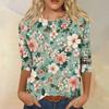 Women’s Crew Neck 3/4 Sleeve Casual Top with Floral Print Lightweight Pullover Loose Fit Blouse for Everyday Wear