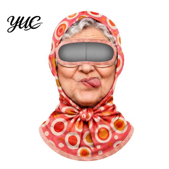 Einteilige Pullover-Maske Lustiger Oma-Druck Sturmhaubenmaske, Vollgesichts-Abdeckung mit Gesicht einer alten Frau für Sonnenschutz, Atmungsaktiv Winddicht für Radfahren im Freien