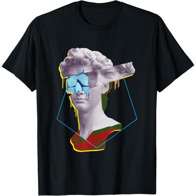 Vaporwave Statue David Bust & Skull Glitch Art - Retro 80s T-Shirt