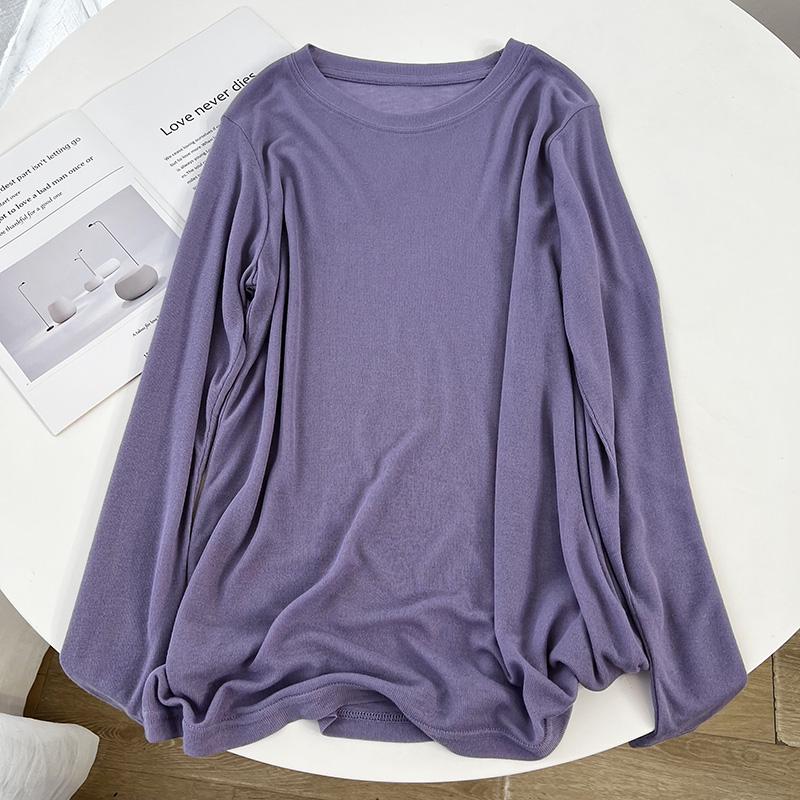 Women's Lightweight Breathable Long-Sleeve Sunscreen T-Shirt - Thin, Loose, Solid Color, Round Neck, Casual Bottoming Blouse with Mask