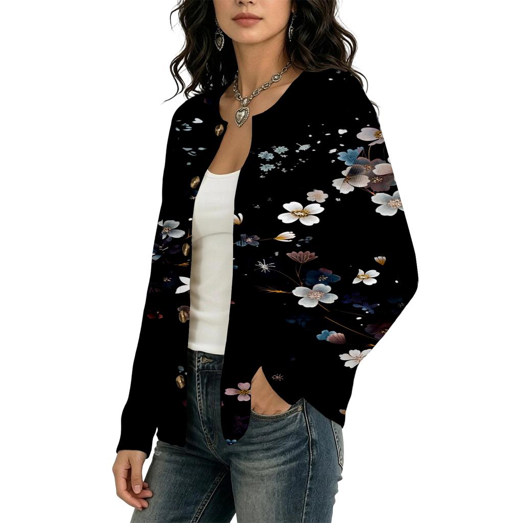 Women's Long Sleeve Christmas Print Cardigan Stylish Knit Outerwear for Winter Holidays