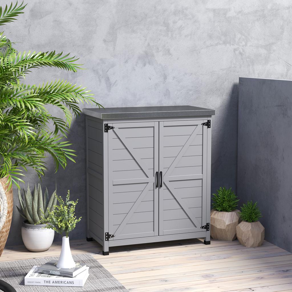 Outdoor Cabinet with Shelf and Steel and Wood Workbench, 79x43x92 cm, Grey