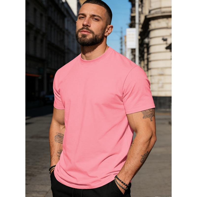 Men's Summer Solid-Colour T-Shirt: Round-Neck Casual Sports Top, Short-Sleeved