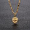Solid Lion Head Pendant Necklace With Zircon Stones Hip Hop Unisex Jewelry Gold White